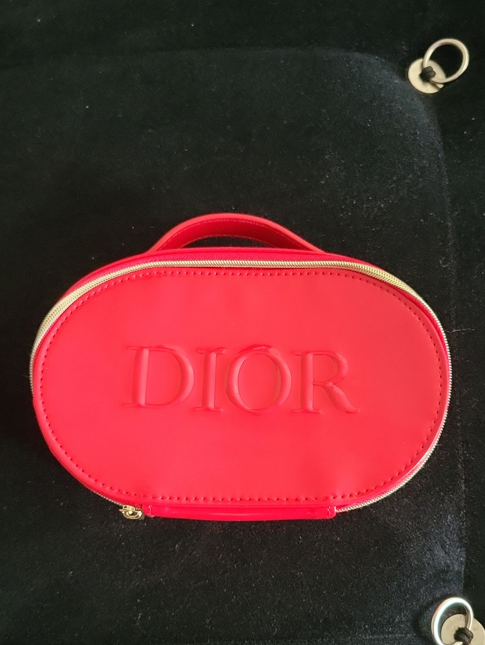 Dior Red Oval Zip Cosmetic Case with Top Handle